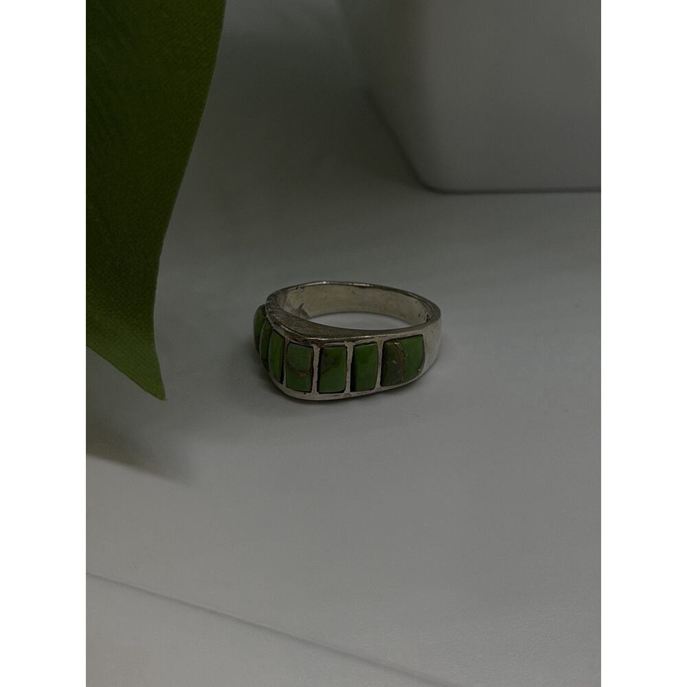 Vintage 925 Sterling Silver Green Turquoise Ring Size 7 - Picture 8 of 9
